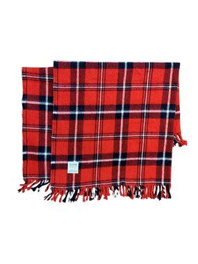 Vintage 1970s Faribo Red & Black Plaid Acrylic Throw Blanket With Fringe - Made